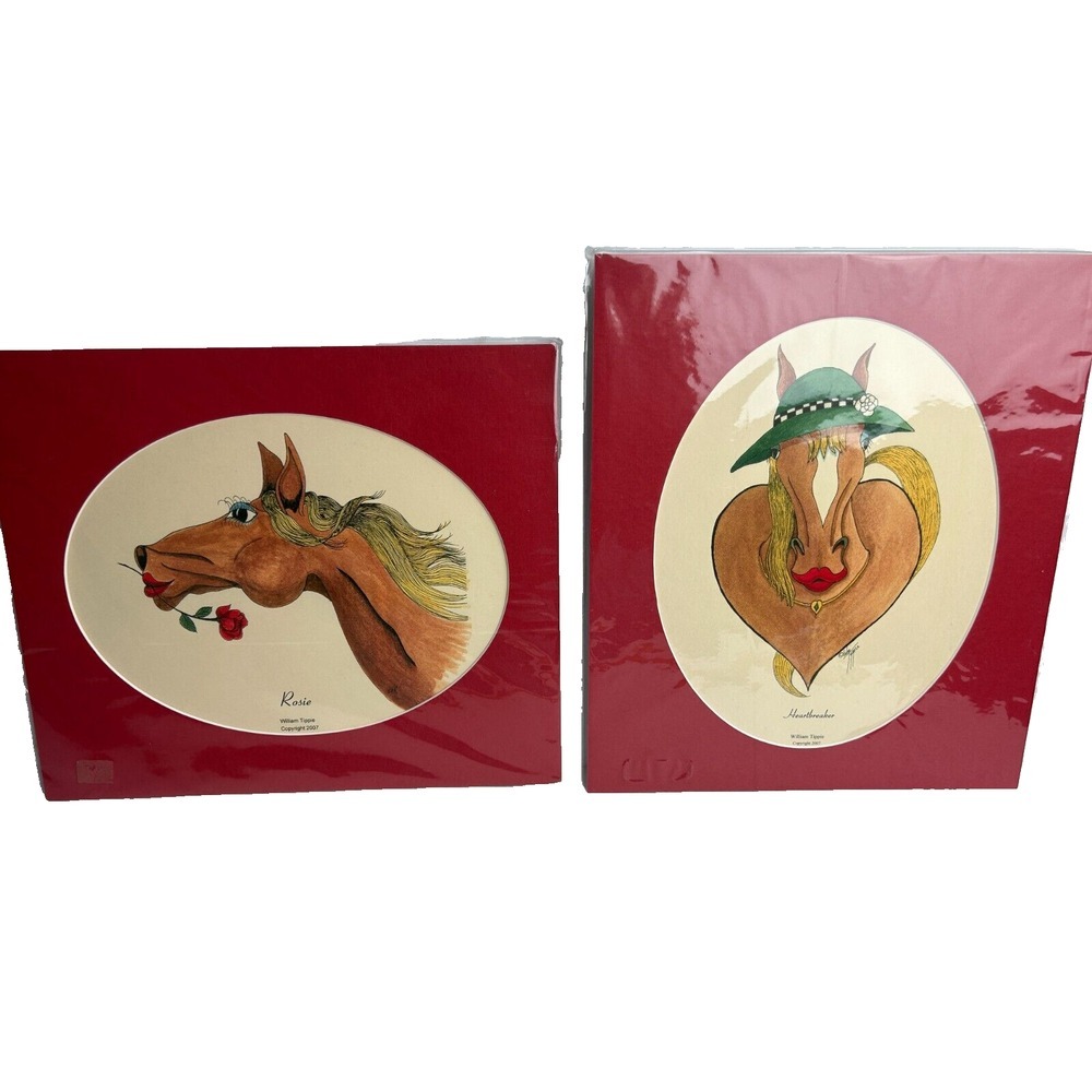 Qty (2) Whimsical Matted Horse Print by W. Tippe  13'x 11"  Heartbreaker & Rosie